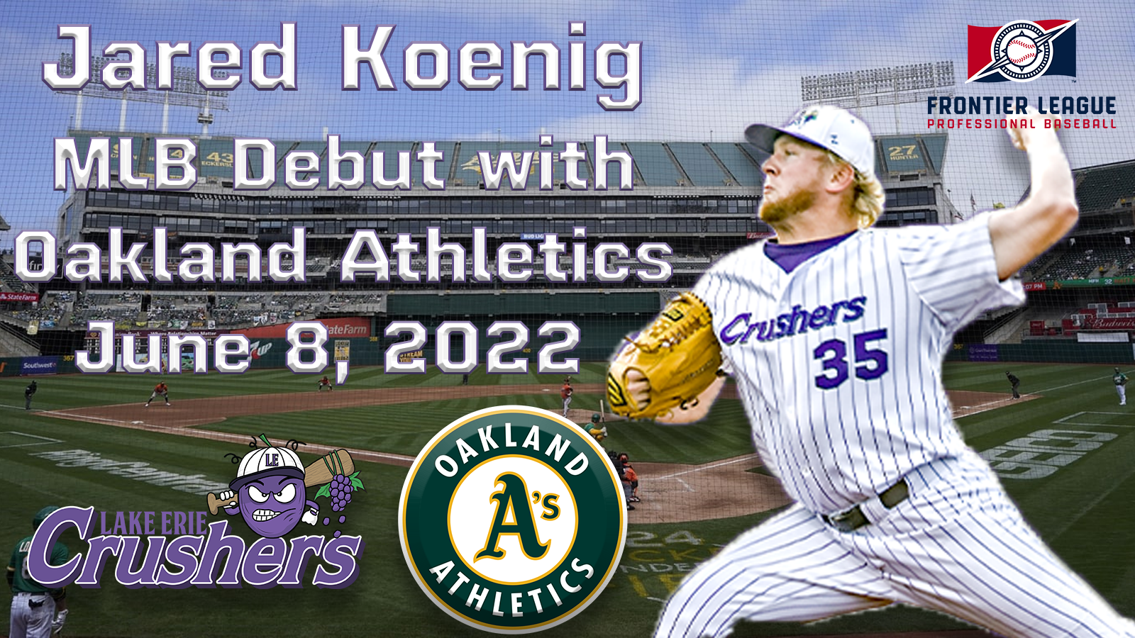 Jared Koenig, former Lake Erie Crusher, is set to make his MLB debut with the Oakland Athletics.