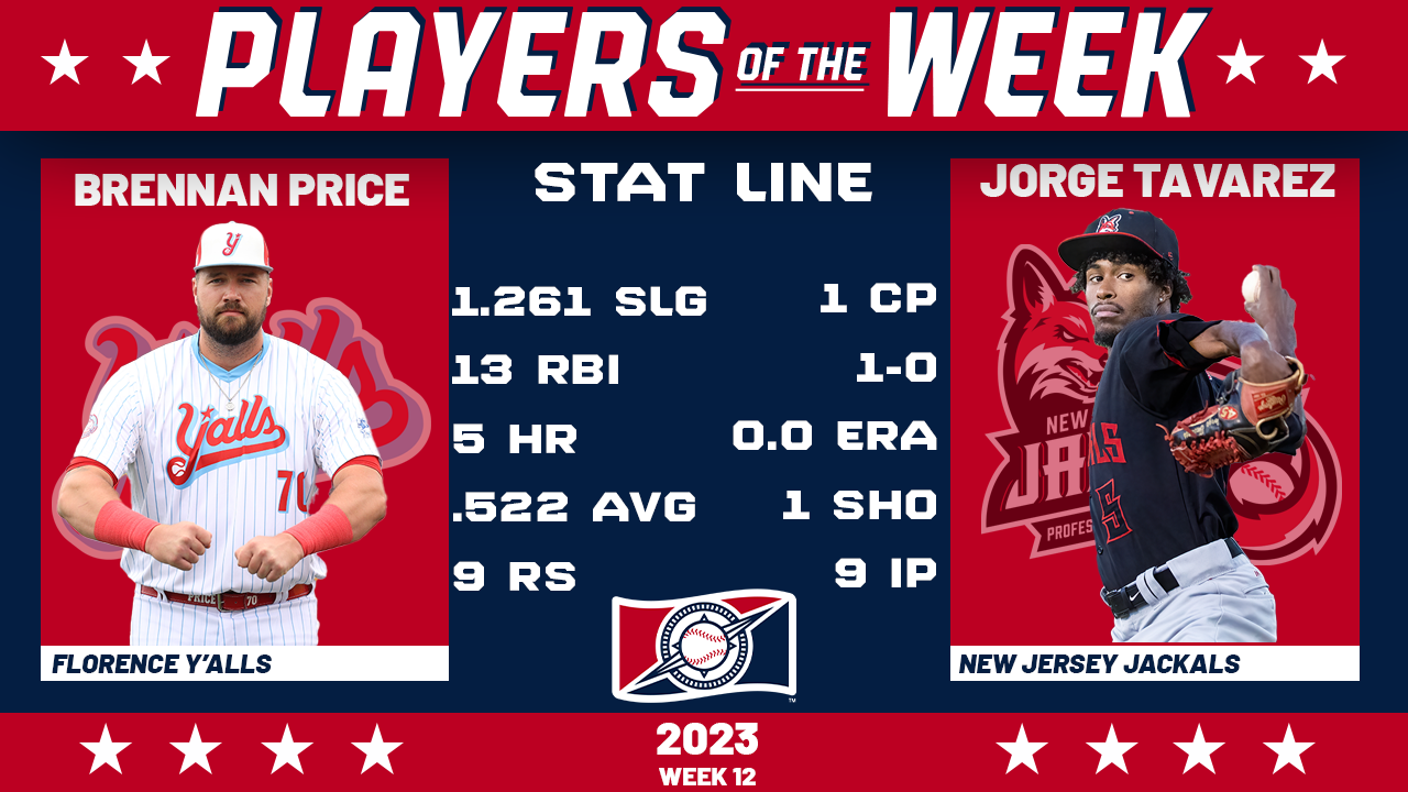 Y'ALLS PRICE WINS PLAYER OF THE WEEK, JACKALS TAVAREZ WINS PITCHER OF THE WEEK