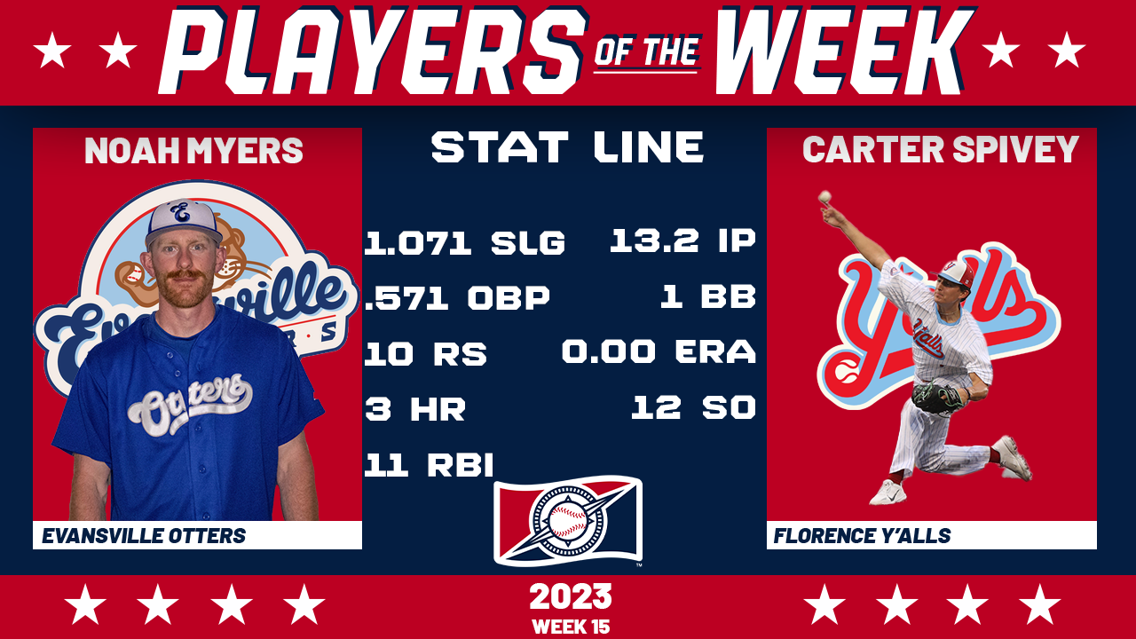OTTERS MYERS PLAYER OF THE WEEK, Y'ALLS SPIVEY PITCHER OF THE WEEK.